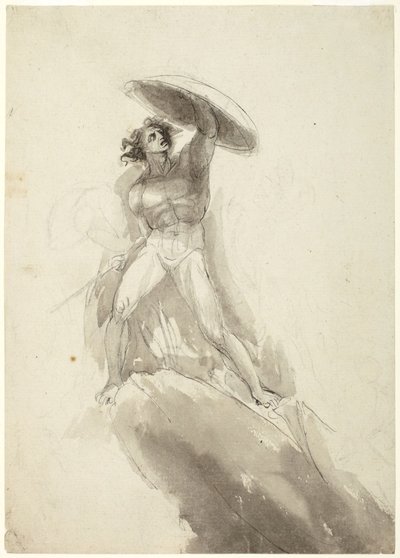 Nu masculin marchant, portant un bouclier : étude pour « La chute des anges rebelles » - George Romney