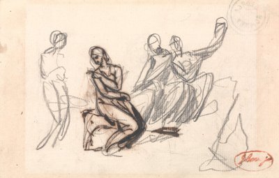 Trois personnages assis et un personnage debout - George Romney