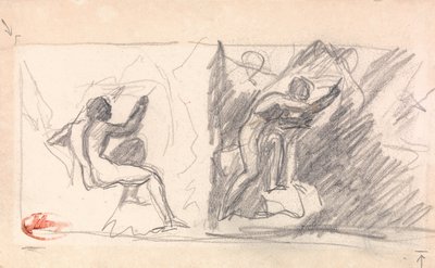 Deux esquisses : Nu masculin assis, vue arrière ; personnage debout, gesticulant - George Romney