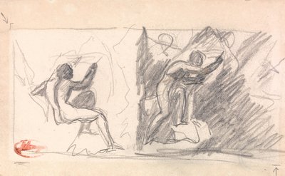 Deux croquis : Nu masculin assis, vue de dos ; Personnage debout, gesticulant - George Romney