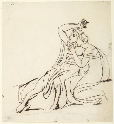 Deux personnages assis ; au verso : trois études de groupes de personnages - George Romney