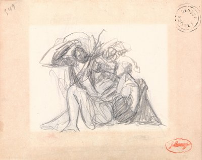 Sujet non identifié : Femme couchée et autres personnages - George Romney