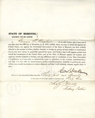 Serment de loyauté de George S. Drake du Missouri, Comté de St. Louis - George S. Drake