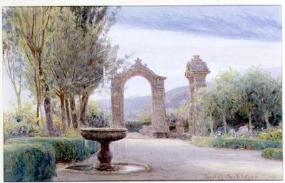 Un jardin italien avec une fontaine et deux arches - George Samuel Elgood