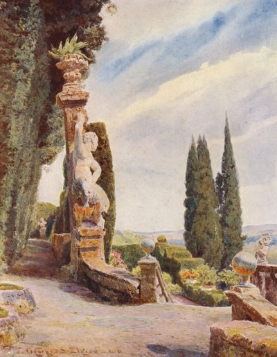 Jardins italiens : Tête du grand escalier, Villa Garzoni - George Samuel Elgood