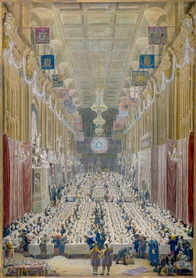 Vue du dîner du Lord Maire au Guildhall, Londres, 1828 - George Scharf