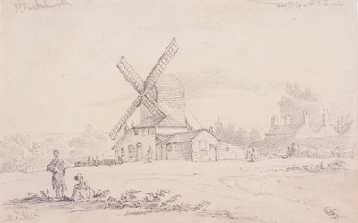 Vue du moulin avec un moulin à vent à Blackheath, Greenwich, Londres, 1833 - George Shepheard