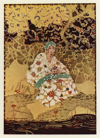 Une très belle fille assise sur la rive du ruisseau - George Sheringham