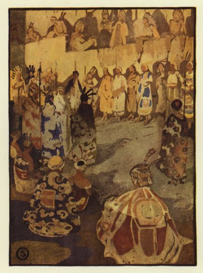 La grande tente de la cour était remplie de gens de Glooskap pour le procès du soleil - George Sheringham