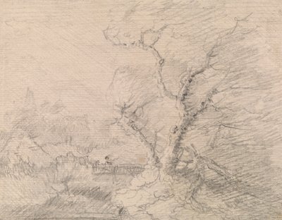 Paysage avec Pont de Bois et Grand Arbre - George Smith
