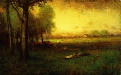 Vaches broutant au coucher du soleil - George Snr. Inness
