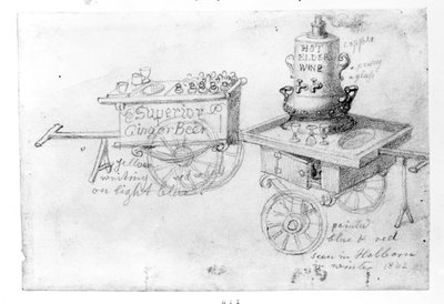 Stands de bière au gingembre et de vin chaud de sureau à Holborn, 1842 - George Snr Scharf