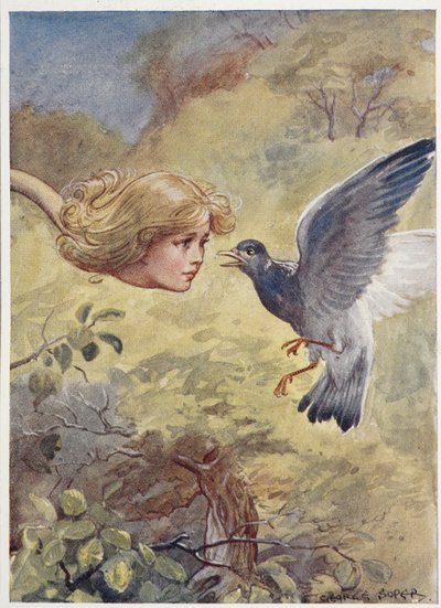 Alice avec un long cou, effrayant un pigeon - George Soper