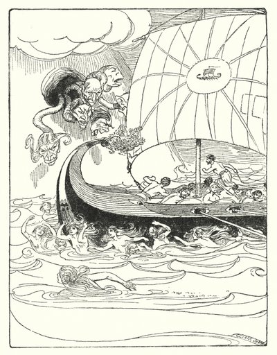 Jason et les Argonautes : « Et ils attrapèrent le navire et le guidèrent, et le passèrent de main en main » (lithographie) - George Soper