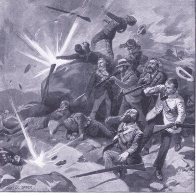Le dernier combat de la police de Johannesburg à Bergendal, illustration de Après Pretoria : La guerre de guérilla, 1902 - George Soper