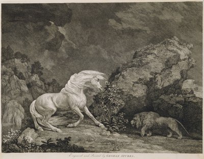Un cheval effrayé par un lion, gravé par l