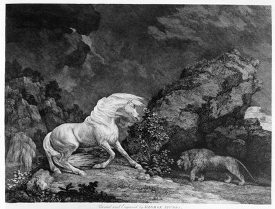 Un cheval effrayé par un lion, gravé par l