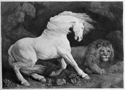 Un cheval effrayé par un lion, gravé par l