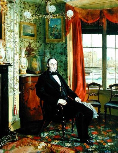 Portrait de Henry Thomas Lambert assis dans son bureau avec une vue sur la Tamise - George Townsend Cole