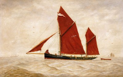 Un chalutier de pêche de la compagnie de Lowestoft, avec ses voiles rouges distinctives - George Vempley Burwood