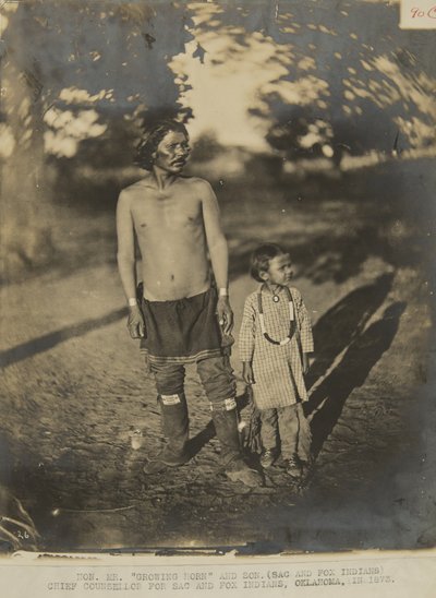 Hon. M. Growing Horn et son fils. (Indien Sac et Fox) Conseiller en chef pour les Indiens Sac et Fox, Oklahoma, en 1873 (photo) - George W. Ingalls