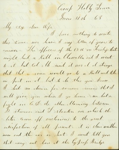 Lettre de George Wyckoff, Camp Holly, Tennessee, à Joséphine, 11 juin 1863 - George W. Wyckoff