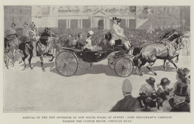 Arrivée du nouveau gouverneur de Nouvelle-Galles du Sud à Sydney, la voiture de Lord Beauchamp passant devant la douane, Circular Quay - George Washington Lambert