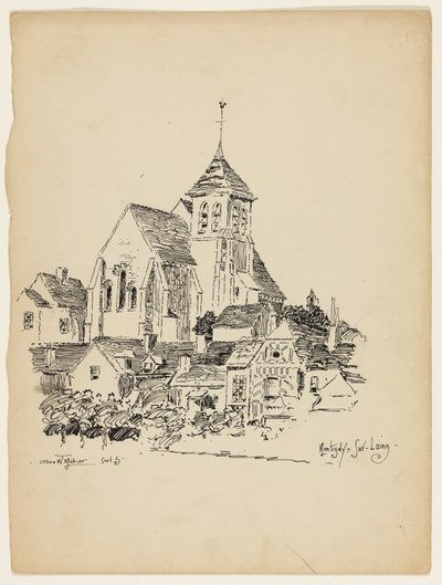 Église à Montigny-Sur-Loing, France, croquis de voyage - George Washington Maher