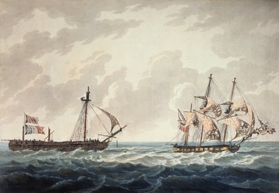 Le Sloop de Sa Majesté, Bonne Citoyenne, remorquant la frégate française, La Furieuse, après l
