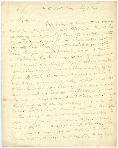 Lettre incomplète [de G.W. Featherstonhaugh], Decatur, NC, à Col. Abert [John James Abert], 19 juillet 1837 - George William Featherstonhaugh