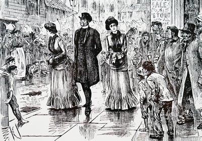 Une inspection des classes inférieures. Par George du Maurier (1834-1896) un caricaturiste et auteur franco-britannique - George du Maurier