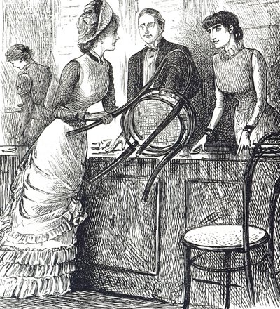 Caricature commentant les conditions de travail des employés de magasin - George du Maurier