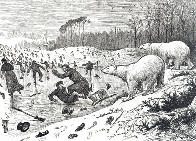 Caricature représentant des Londoniens convaincus que la nouvelle ère glaciaire avait commencé - George du Maurier