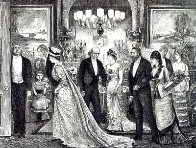 Caricature représentant une soirée élégante dans une maison victorienne - George du Maurier