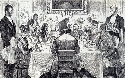 Dessin animé représentant une soirée élégante dans une maison victorienne - George du Maurier