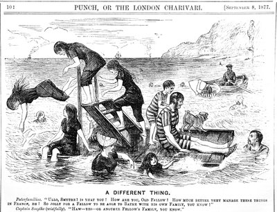 Dessin humoristique représentant des vacanciers profitant de vacances au bord de la mer en France - George du Maurier