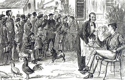 Caricature représentant les débuts des visites guidées de Thomas Cook - George du Maurier