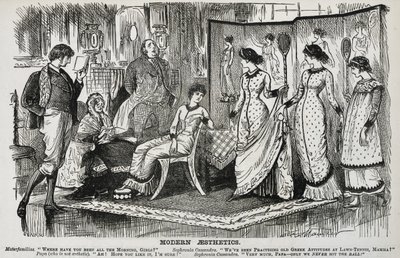 Caricature de George du Maurier sur le mouvement esthétique à la mode dans les arts décoratifs. De 