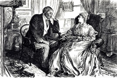 Caricature de Georges du Maurier illustrant un homme et une femme en conversation sur les bienfaits apaisants de l
