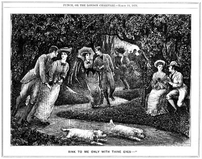 Popularité croissante du patin à roulettes. Caricature de George du Maurier de Punch - George du Maurier