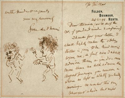 Lettre avec dessin de Whistler menaçant Du Maurier - George du Maurier