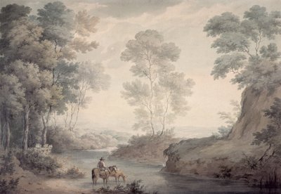Paysage avec rivière et chevaux s