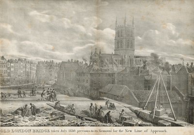 Vieux pont de Londres pris en juillet 1830, avant son déplacement pour la nouvelle ligne d