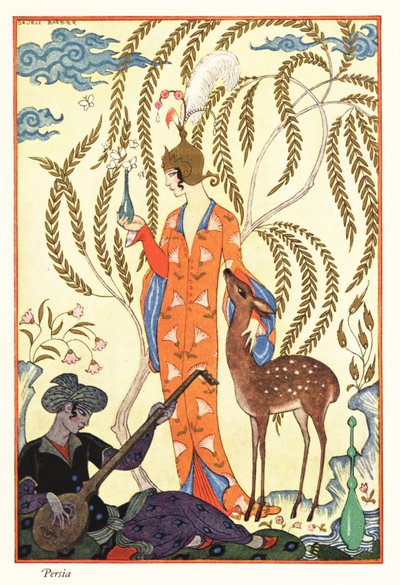 Une femme tient un flacon de parfum, Perse ancienne - Georges Barbier