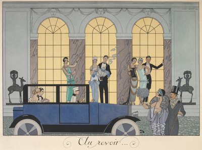 Au revoir. Des gens partant en voiture. Des gens en tenue de soirée. - Georges Barbier