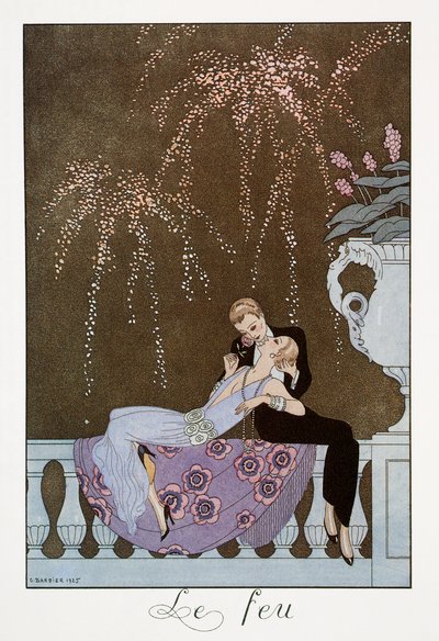 Le Feu, lithographie de George Barbier (1882-1932), de Falbalas et Fanfreluches, Almanach des Modes Présentes, Passées et Futures - Georges Barbier