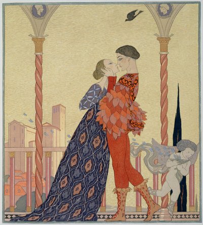Amoureux sur un balcon - Georges Barbier