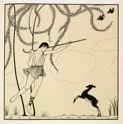 "Narcisse". Scène de Narcisse, un ballet classique en un acte. Narcisse a été créé en 1911 à Monte Carlo. Le garçon danse en l