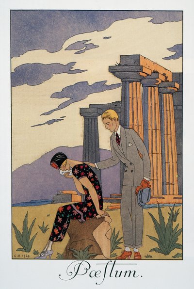 Paestum, lithographie de George Barbier (1882-1932), de Falbalas et Fanfreluches, Almanach des Modes Présentes, Passées et Futures - Georges Barbier
