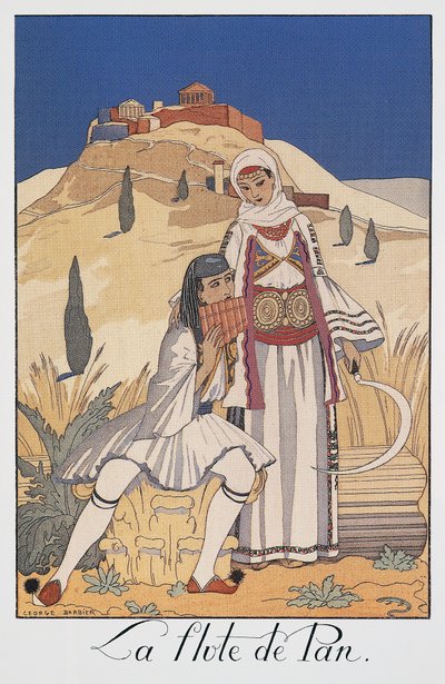 Joueur de flûte de Pan en costumes traditionnels grecs - Georges Barbier